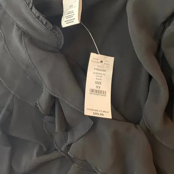 White House Black Market NWT Black V-neck 3/4 Sleeves Ruffles sz XS - Picture 5 of 7